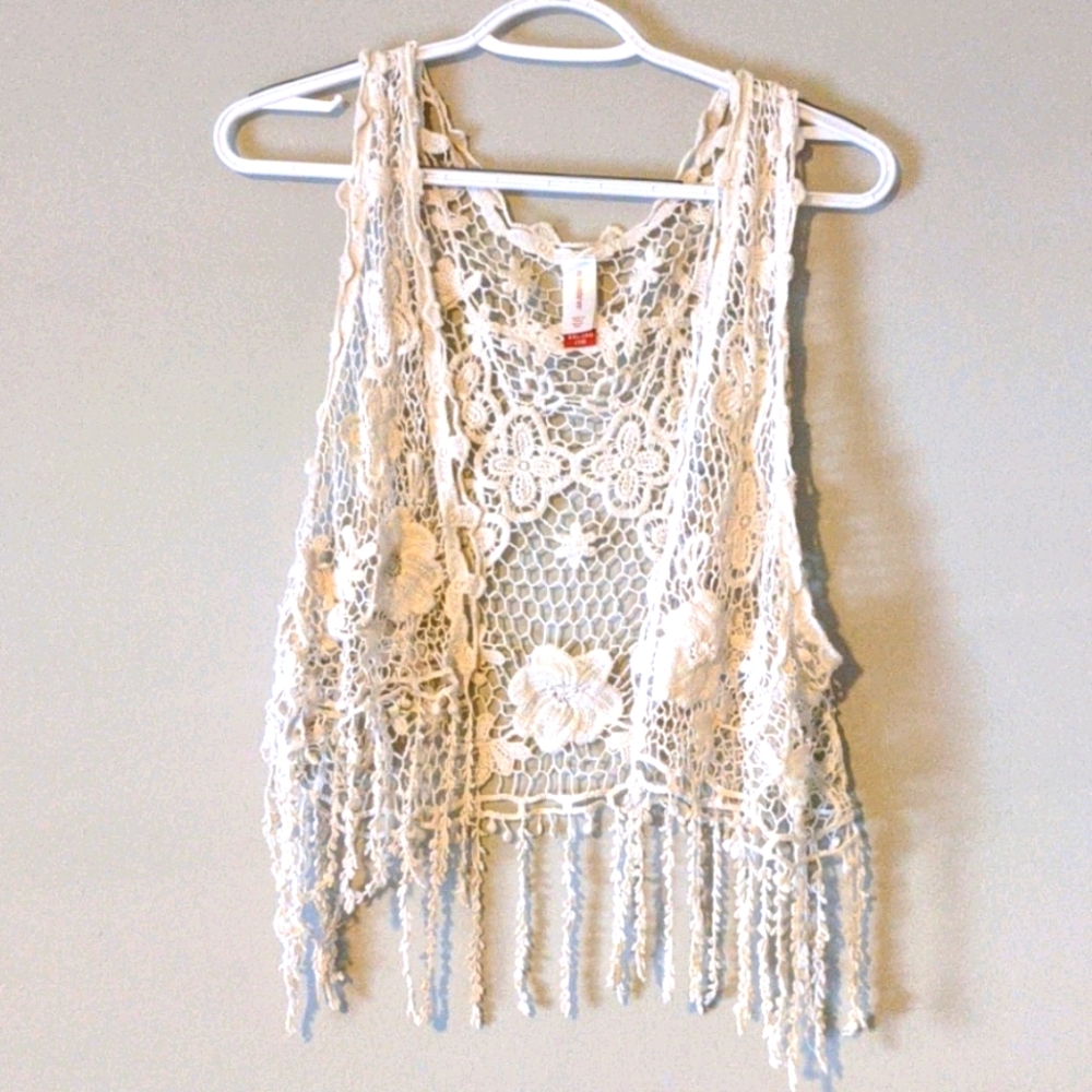 Crocheted Lace Cropped Vest